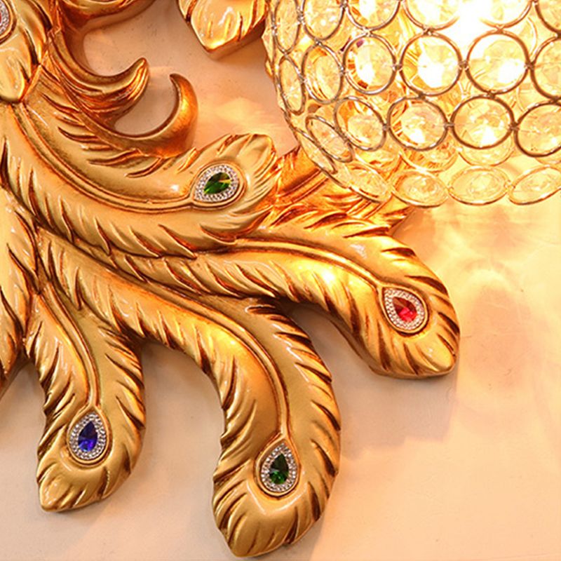 Iluminación de apliques de pared de pavo real lámpara de iluminación de pared de oro de estilo tradicional de estilo tradicional