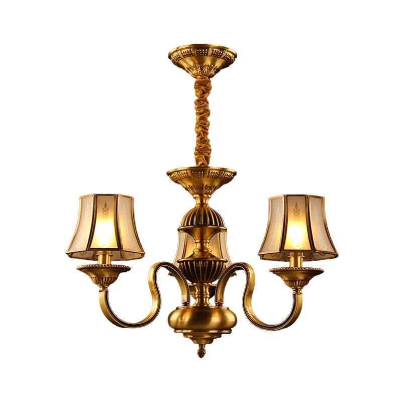 3/5/6 Lights Flared Chandelier Lighting Colonialism Gold Frosted Glass Hanging Ceiling Lamp