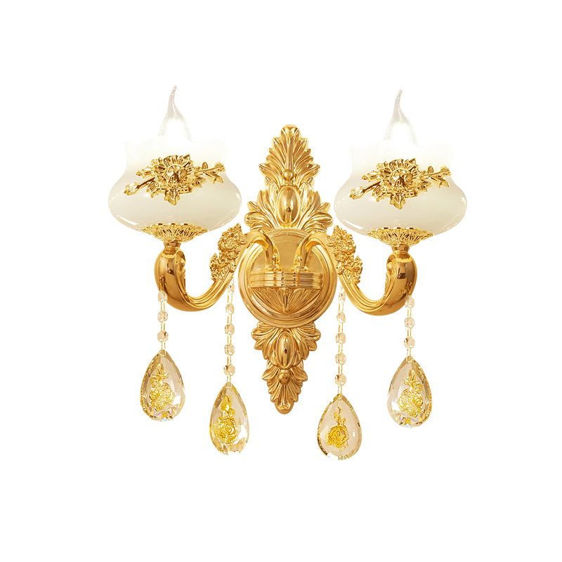 Candle salon Murce Garde d'imitation ancrée Jade Gol Finition Lampe murale avec chute en cristal