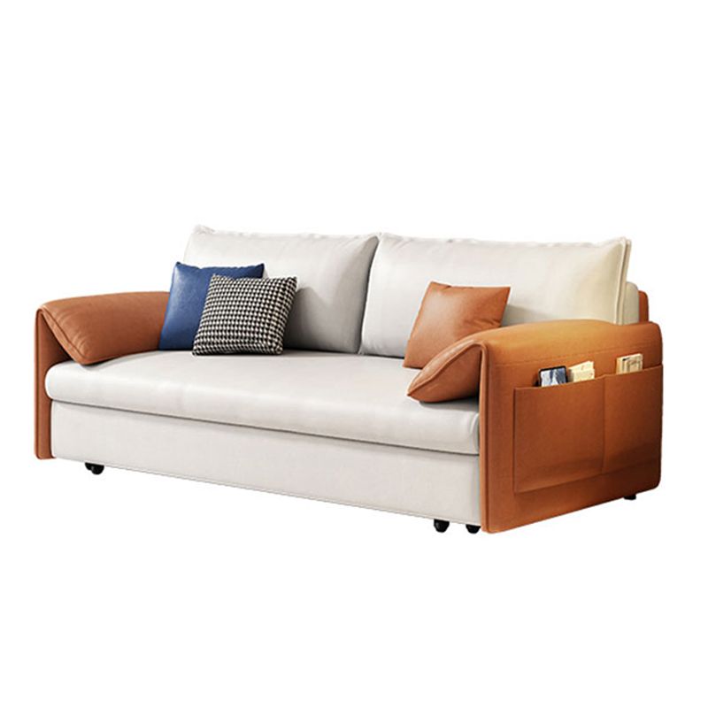 Pillow Top Arm Contemporary Convertible Couch Bed with 2 Pillows