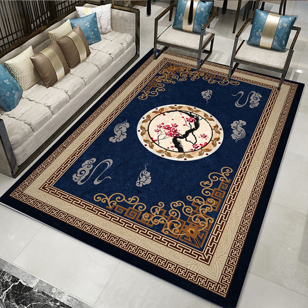 Tapis d'intérieur asiatique de couleur unie, en Polyester, imprimé Antique, avec envers antidérapant, pour la décoration de la maison