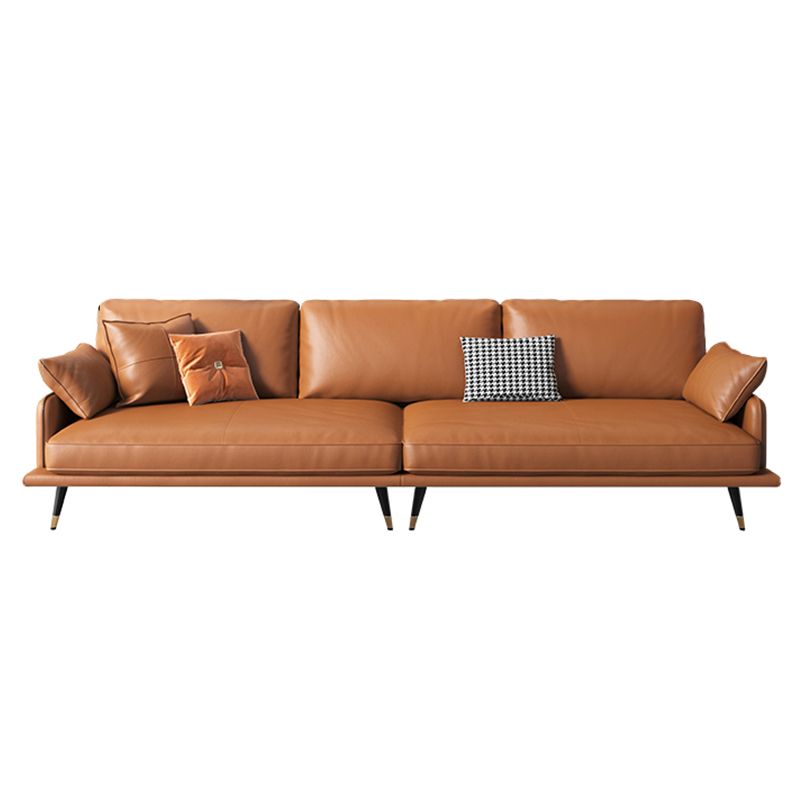 Modern Sofa with Bolster Pillows 31.5"High Square Arm Sofa with Hair Pin Legs, Dark Brown