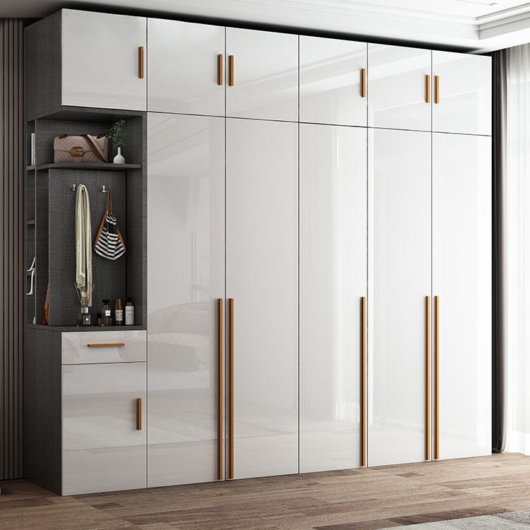 Modern Solid Wood Wardrobe for Home High Gloss White Cabinet