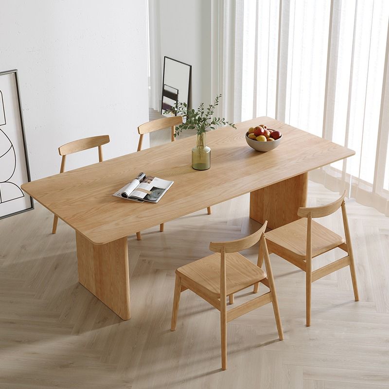 Modern Pine Wood Indoor Table for Restaurant Rectangle Dining Table with Double Pedestal