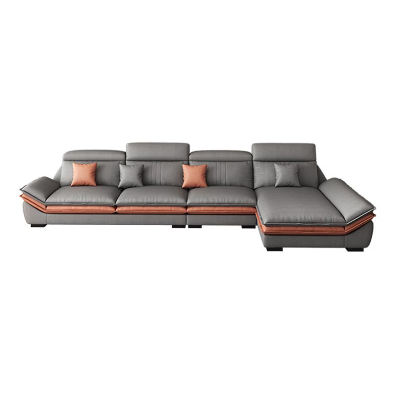 Contemporary Sewn Pillow Back Sofa & Chaise 37.4" H Pillow Top Sofa, Grey Faux Leather