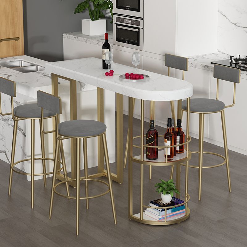 Marble Stone Indoor White Bistro Bar Table Storage Fixed Table Modern Counter Wine Table