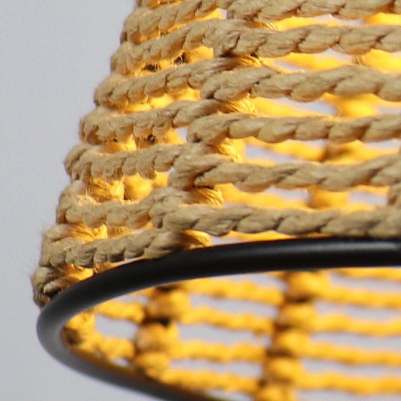 Fassmetall-Käfig-Hanglampe Chinesisches Strohseil 1-Licht beige Drop Deckenleuchte für Wohnzimmer Restaurant