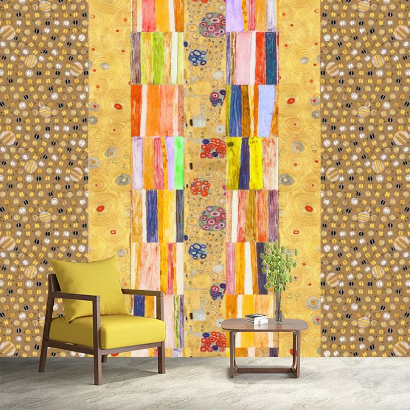 Square and Beads Mural Art Deco Stain Proof Living Room Wall Covering in Yellow, Custom Made