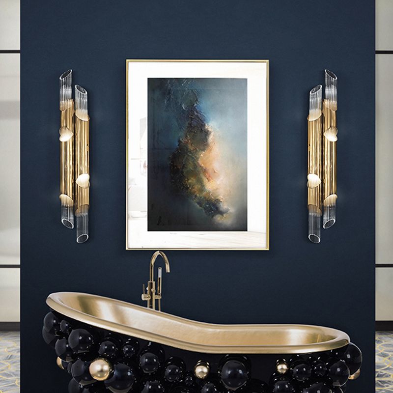 Linear Shape Metal Vanity Light Modern Style Multi Lights Vanity Light Fixture in Gold