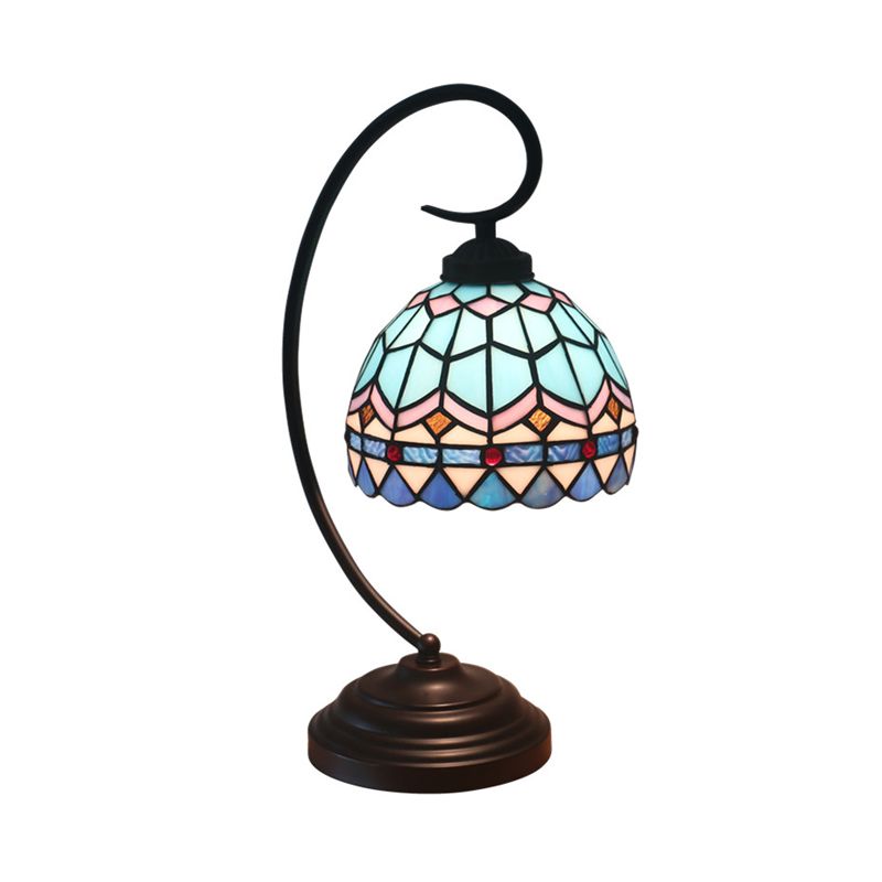 Gelb/blau gewölbter Nachttischlampe Tiffany Stil 1-Licht gefärbte Kunstglasaufleuchtung mit kurvigem Arm