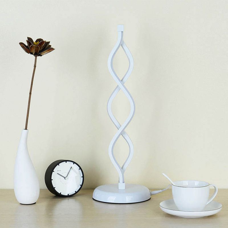 Minimalist LED Nightstand Light White Spiral Table Lamp with Metallic Shade for Bedside