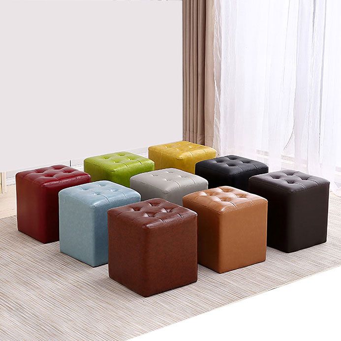 Tufted Ottoman Tear Resistant Faux Leather Contemporary Footstool Ottoman