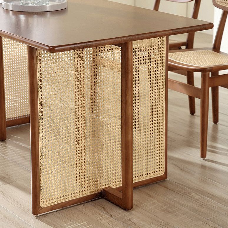 Industrial Solid Wood Brown Dining Table Rectangle Standard Dining Table for Kitchen