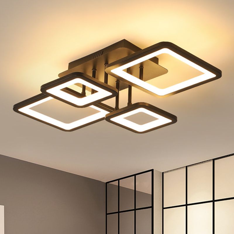 Lámpara LED semiempotrada para sala de estar, 4/6/8 luces, con pantalla acrílica cuadrada, luz de techo negra en luz cálida/blanca/natural