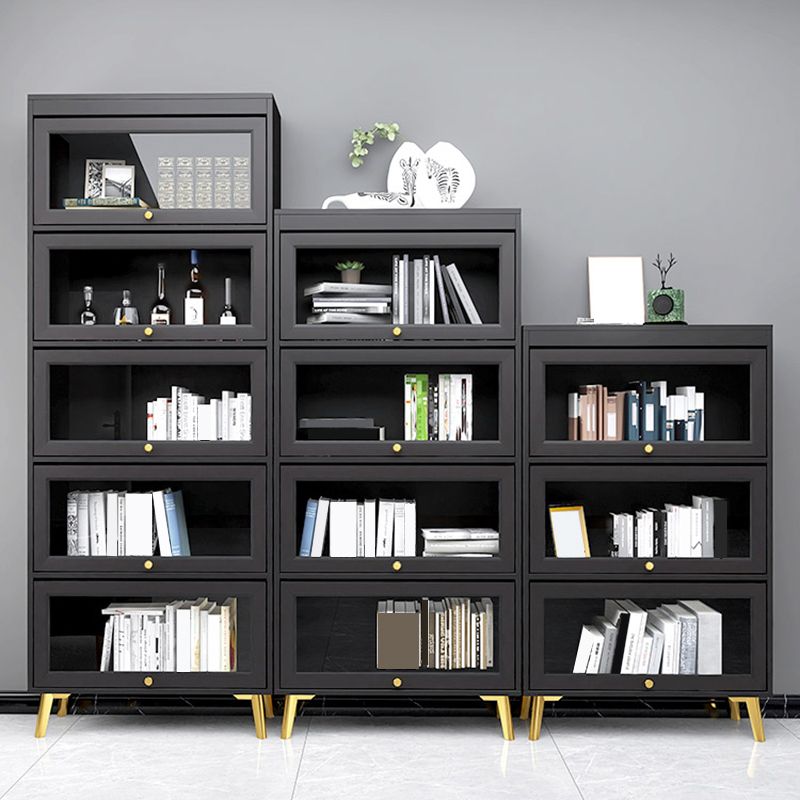 Modern 11.81" W Wooden Side Cabinet with Glass Doors in Black