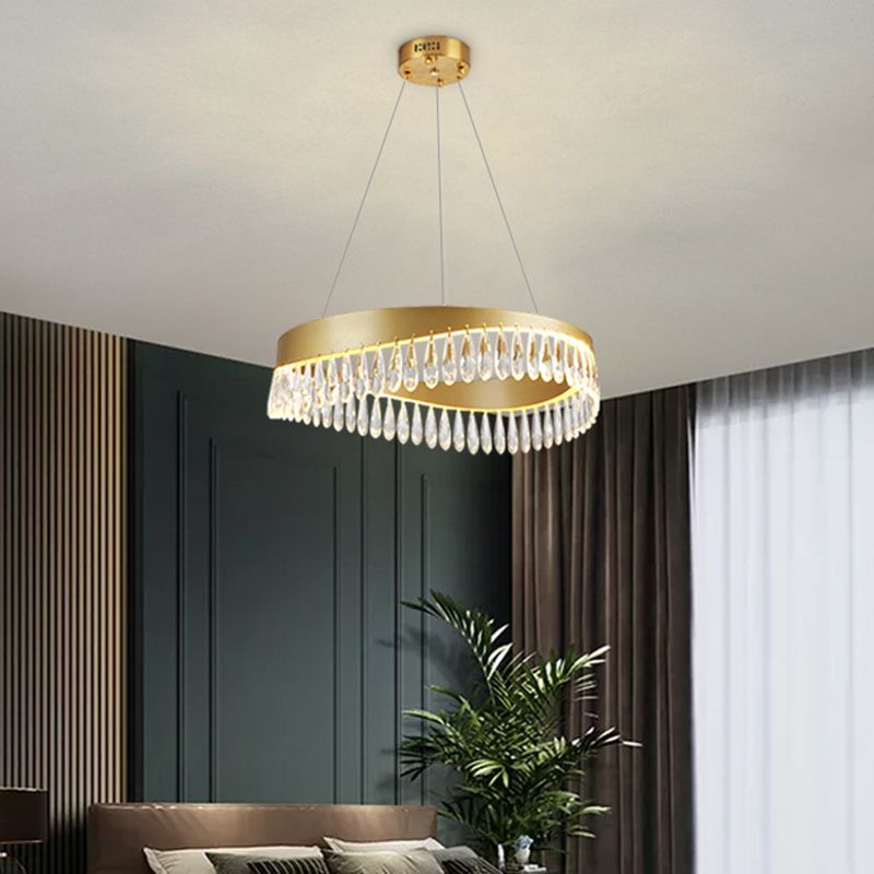 Adjustable Hanging Cord Chandelier Light Modern Round Crystal Ceiling Pendant for Restaurant