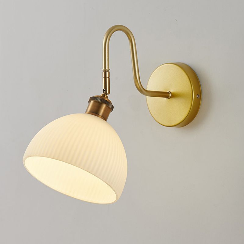 1 - Light Wall Sconce in Gold Iron Wall Barn Light with Glass Dome Shade
