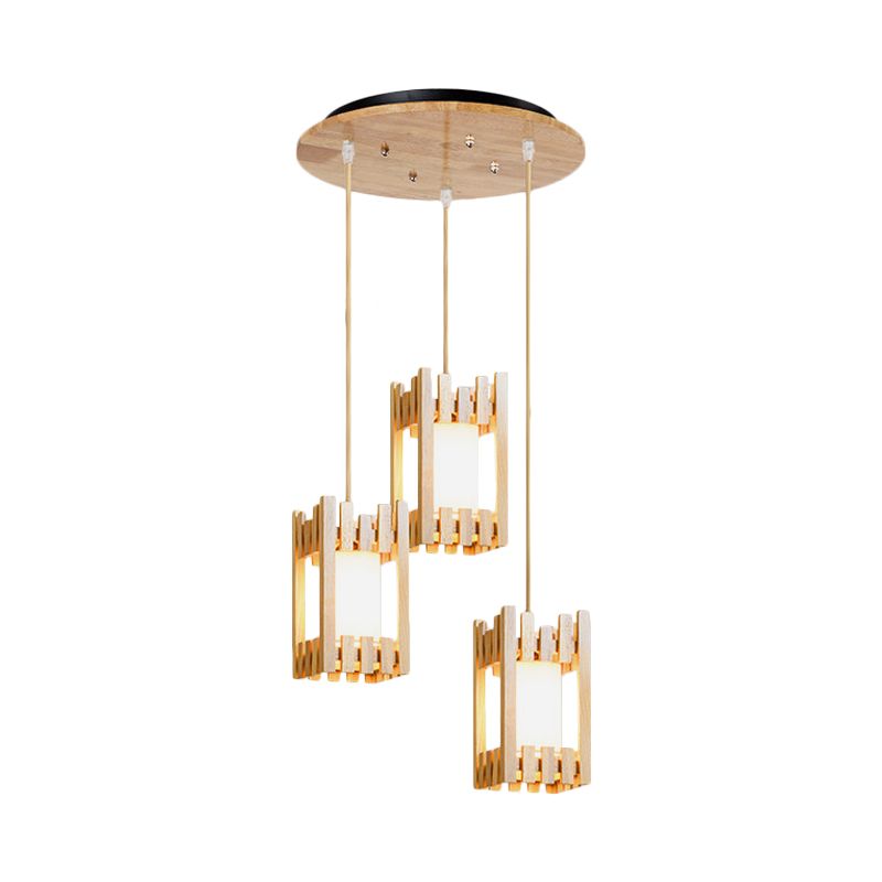 House Multi Hanging Light Fixture Lodge Wood 3 Heads Beige Pendant Lamp over Dining Table