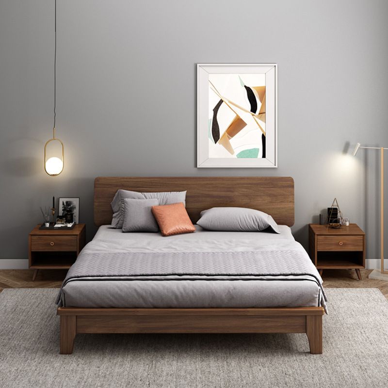 Brown 36.61" High Panel Bed with Storage Walnut Bed with Headboard