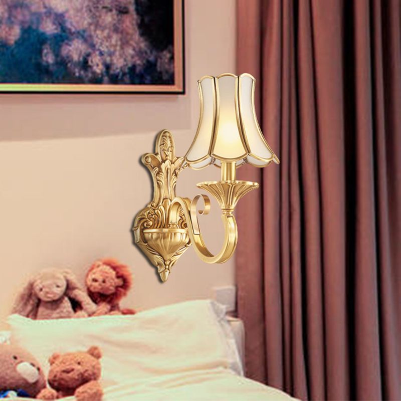 Brass Gold Finish Wall Light Sconce Scrolled Arm 1/2 Bulbs Colonial Style Wall Mount Lighting