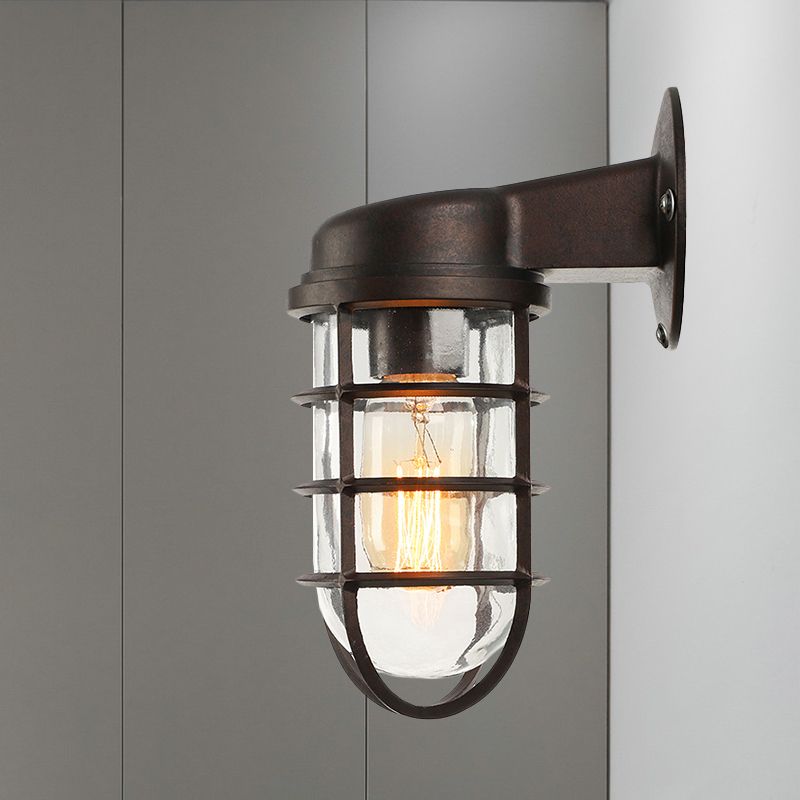 Klares Glasschwarz/Weiß/Rost-Schanklichtzylinder 1-Licht traditionelle Wandlampenmessung für Veranda mit Käfig