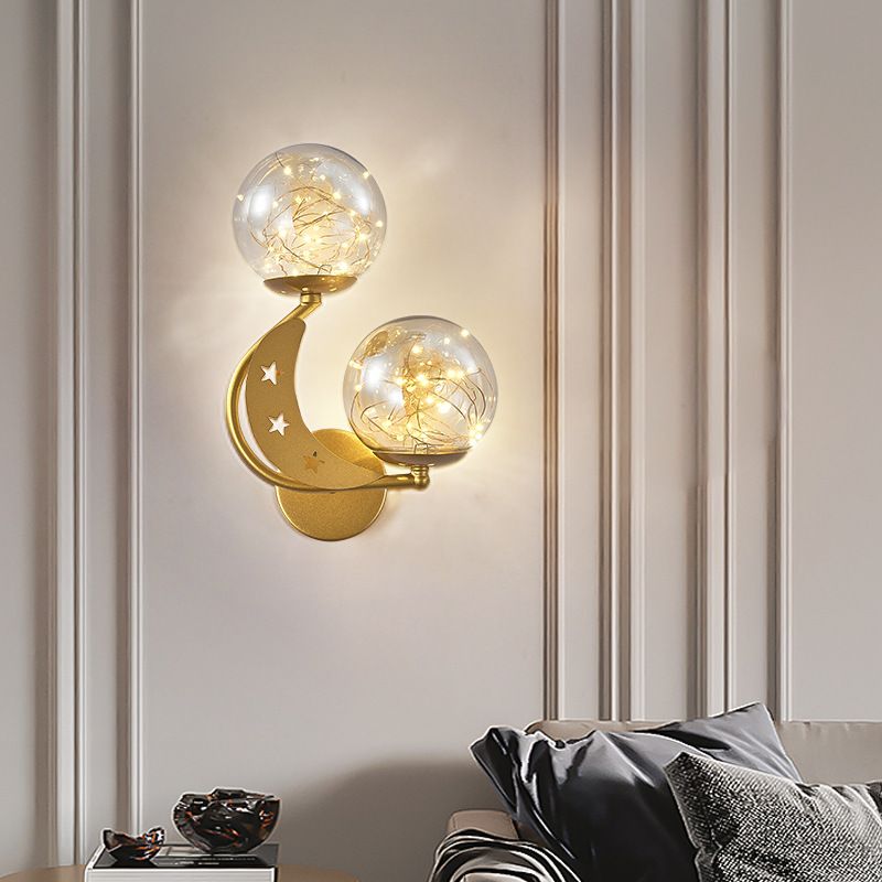 Modern Creative LED Wall Sconce Wrought Iron Globe Wall Lamp with Clear Glass Shade