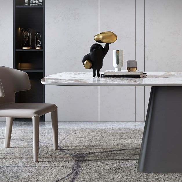 Rechthoek eigentijdse eetkamer tafel wit gesinterde stenen tafel met voetstukbasis
