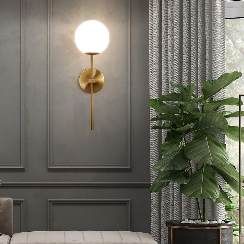 Gold 1-Light Wall Sconce in Modern Concise Style Aluminium Globe Wall Lamp with Glass Shade