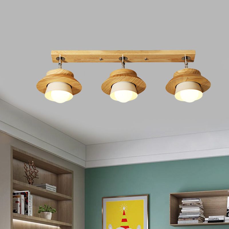 Dual Cap Shade Swivelable Flush Mount Nordic Wooden 3 - Light White Semimassimale Lampada per Sailing Room