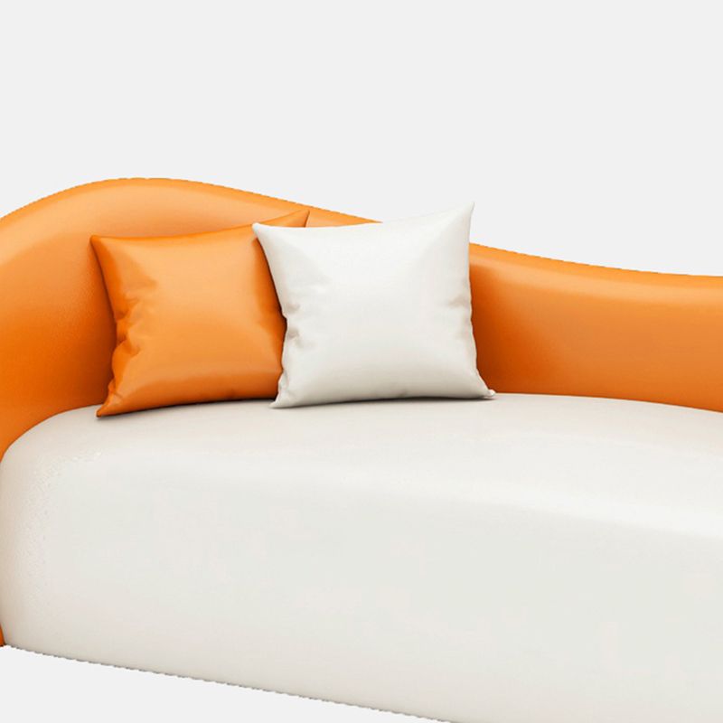 Faux Leather Curved Sofa Modern Sloped Arm Sofa for Living Room