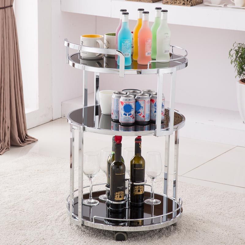 32.28" High Modern Style Round Prep Table Rolling Metal Prep Table for Home