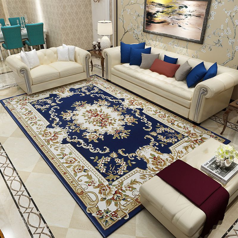 Beige Antique Area Carpet Polyester Medallion Print Area Rug Anti-Slip Area Rug for Drawing Room