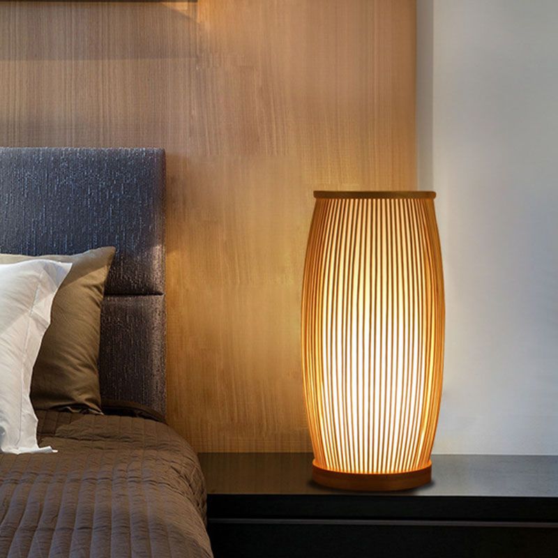 Lampada da notte di bambù a forma geometrica Light asiatico a bulbo singola luce per camera da letto