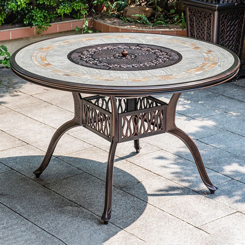 Industrial Round Side Table Water Resistant Patio Table with Aluminum Frame