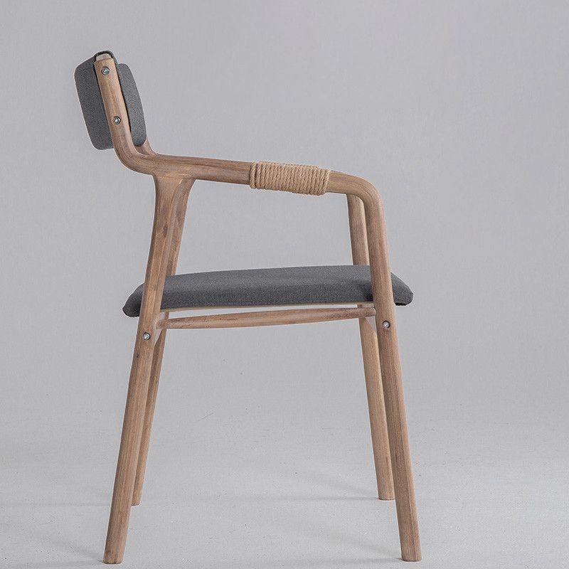 Sillón de comedor tapizado, silla individual con brazo trasero abierto de madera curvada y patas de madera