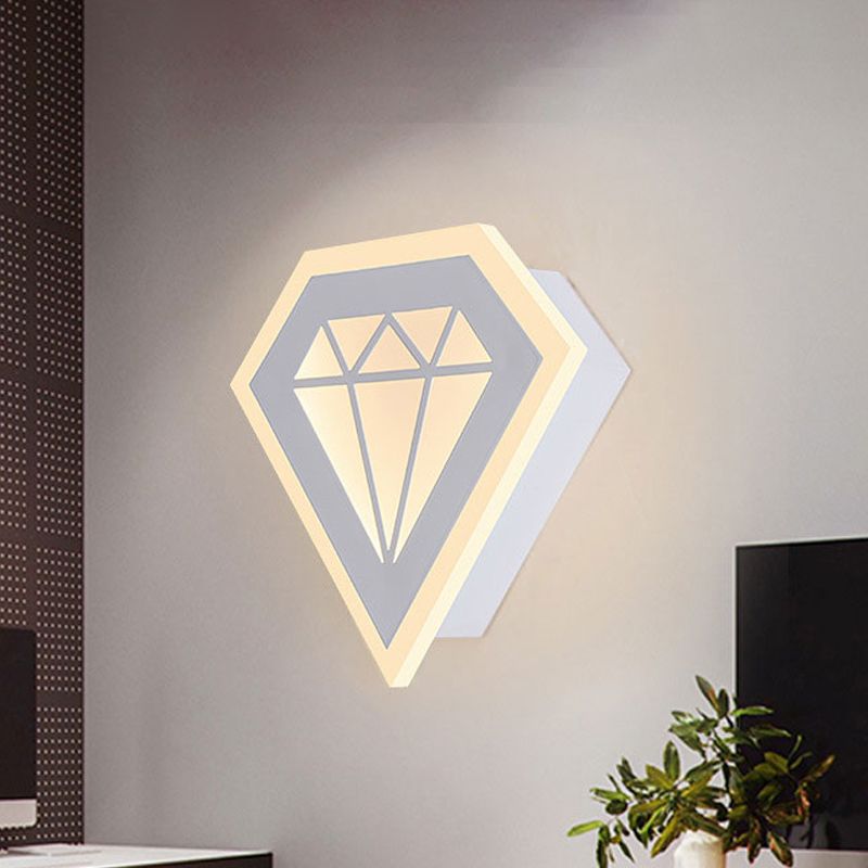 Acrylic Diamond Bedside Wall Lamp Contemporary LED Black/White Sconce Light Fixture in Warm/White Light