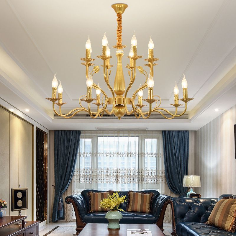 Gold 6/12/16 Lights Chandelier Light Fixture Traditional Metal Swooping Arm Pendant Lamp for Living Room