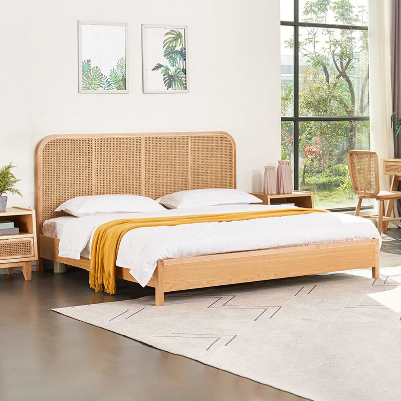 Tropical Solid Wood Panel Bed Rectangular Solid Color Standard Bed