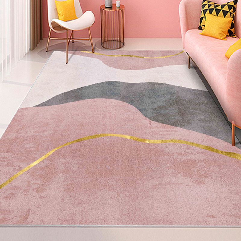 Pink Modern Rug Polyester Color Block Area Rug Non-Slip Backing Rug for Living Room