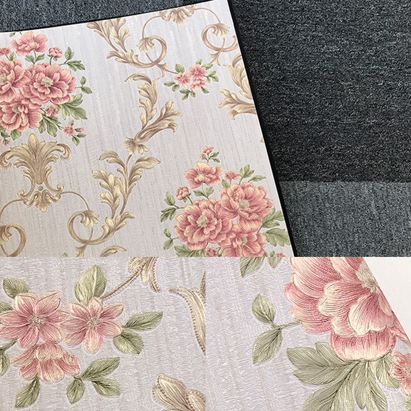 Flower Peonies Wallpaper Roll Countryside Vinyl Wall Art in Soft Color for Bedroom
