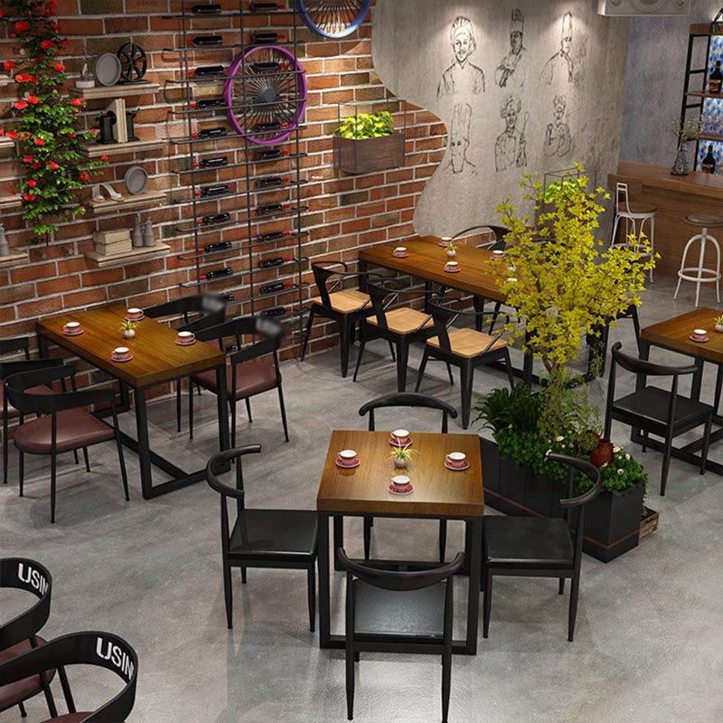 Industrial Trestle Base Dining Table Rectangle Solid Wood Dining Site Table without Chair