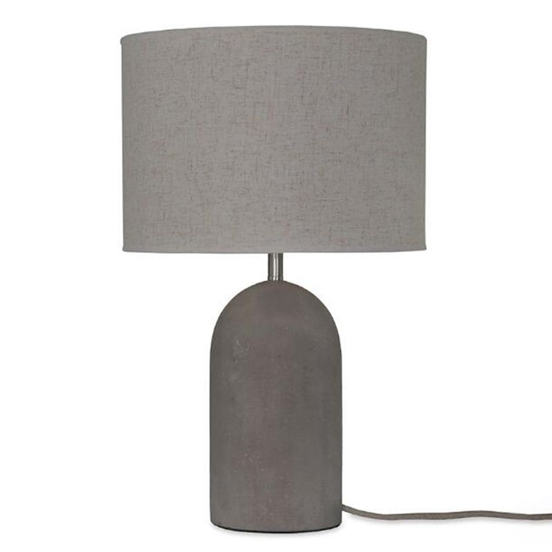 Drum Nightstand Lamp Modern Style Fabric 1��Bulb Bedside Table Light with Cement Base in Grey