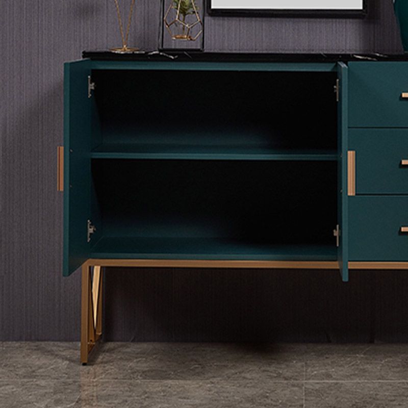Faux Marble Green Dining Server with Drawers Modern Dining Buffet
