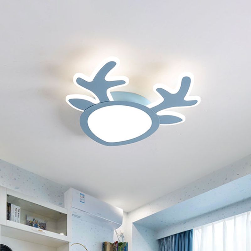 Antler hierro luces incorporadas Dormitorio Infantil Macaroon rosa / azul LED lámpara de techo