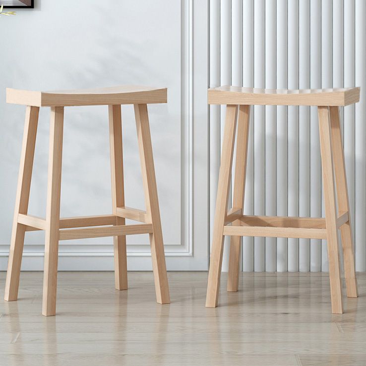 Solid Wood Backless Counter Stool Modern Armless Bar Stool with Wooden Footrest