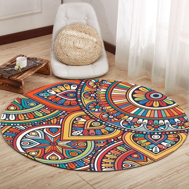 Multicolor Mandala Rug Synthetics Moroccan Rug Non-Slip Pet Friendly Washable Rug for Sitting Room