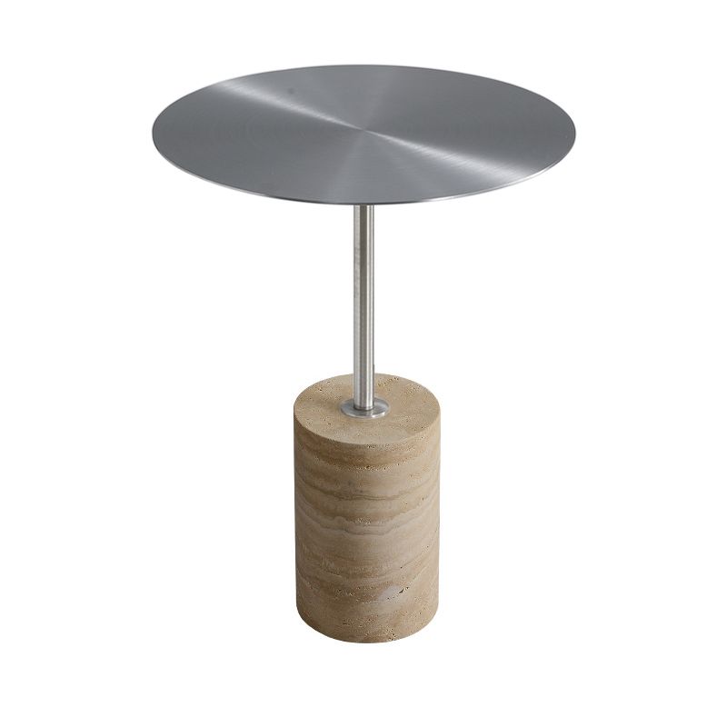 Stone Pedestal End Table Metal Round Side End Table for Living Room