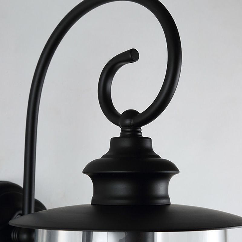 Urne Schatten klarer Glaswandmontierlampe Industrielle Einzelbirne Außenleuchte mit gekrümmten Arm