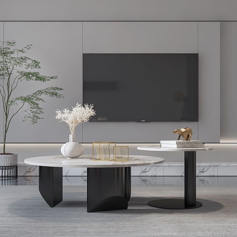 Round Coffee Table in Black Luxurious Stone Top Cocktail Table