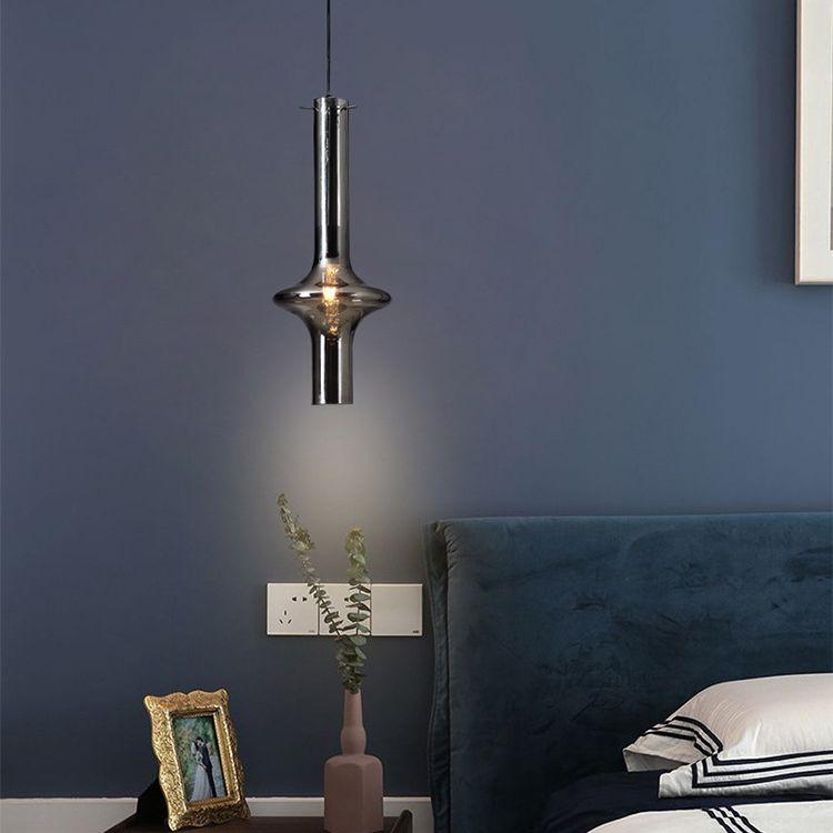 Modern Minimalist  Design Hanging Lamp Cylinder Smoke Glass Shade Pendant Light for Living Room